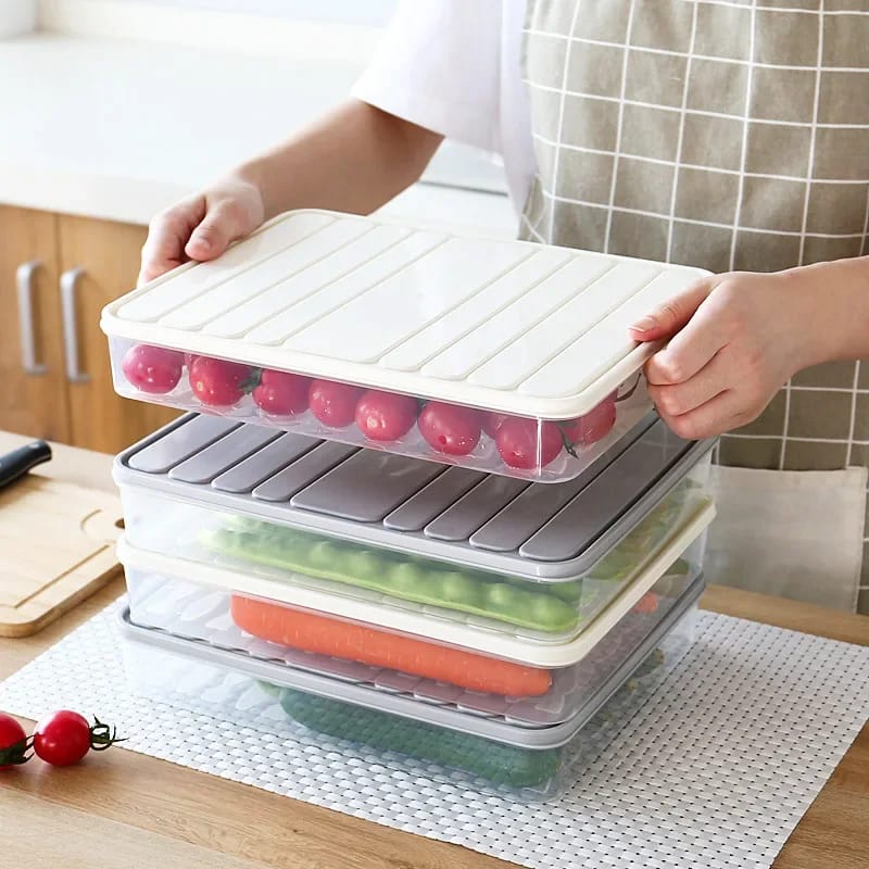 Plastic Food Storage Box With Lid, Refrigerator Organizer Box, Kitchen Dumpling Tray Plastic Food Storage Box With Lid, Refrigerator Organizer Box, Kitchen Dumpling Tray